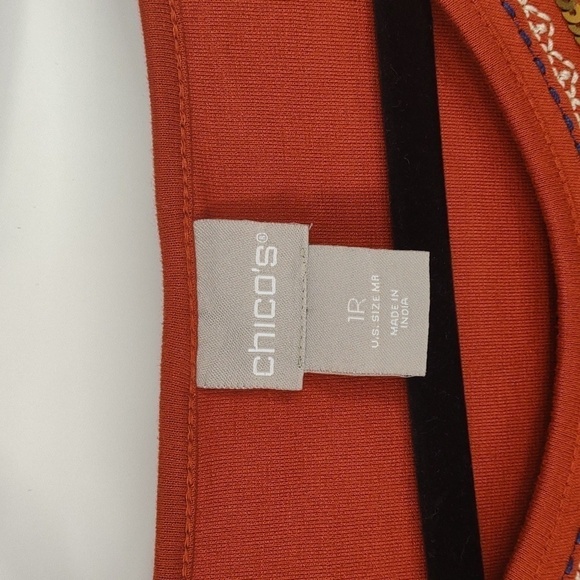 Chico's 2R Embroidered Burnt Orange Rust Boho 3/4 Sleeve T Shirt Sequins Large - Picture 6 of 10